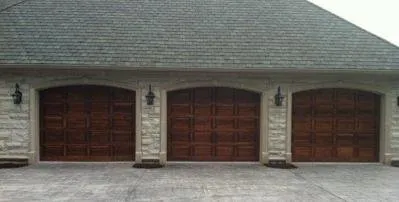 New multiple wood garage door system in house