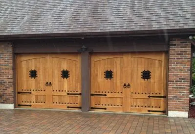 New wood garage door system in house