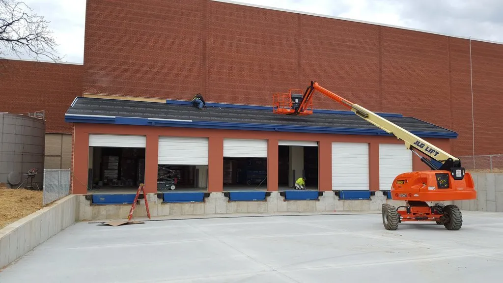New multiple garage door system in warehouse